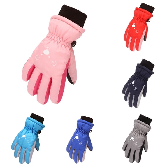 SUXIAN Kids Ski Gloves Warm Windproof Print Winter Mittens for Outdoor Skating Snowboarding Skiing Boys and Girls Kids Gloves Pink One Size