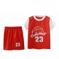 thumbnail image 1 of SUXIAN Kids Sports Shorts Sets Boys Tracksuit 2 Piece Basketball Performance Tank Top Mesh Shorts Quick Drying Outfit Sets Age 1-12 Years Red 110, 1 of 3