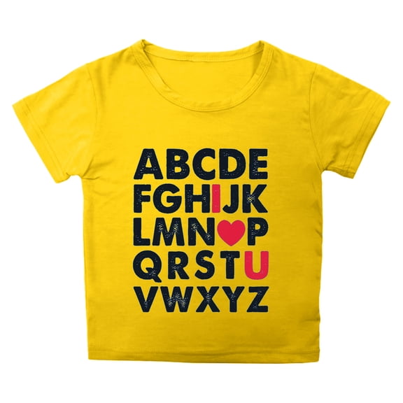 SUXIAN Kids Summer Tops Letter Round Neck Petal Sleeve Casual Solid Color T Shirts for Boys and Girls Yellow 6-7 Years