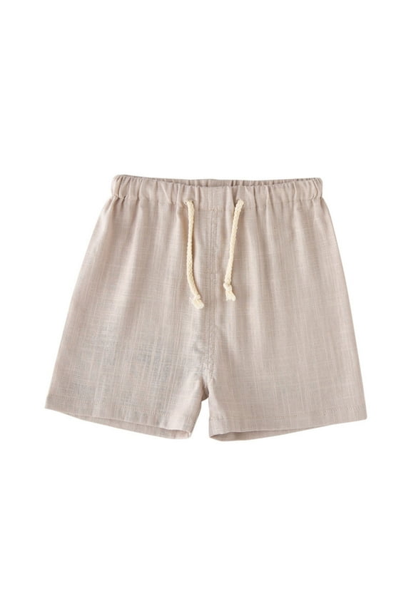 Kids Toddler Boy Girl Linen Summer Shorts Solid Color Casual Pants with Drawstring for Play and School Grey 6-7 Years