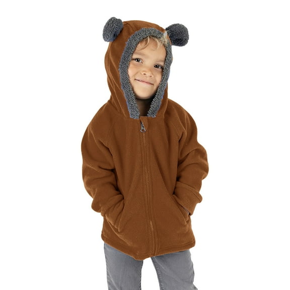 SUXIAN Kids Winter Coat Boys Girls Sweatshirt Jacket Zip Up Cute Bear Ears Hooded Warm Outwear Brown 12-18 Months
