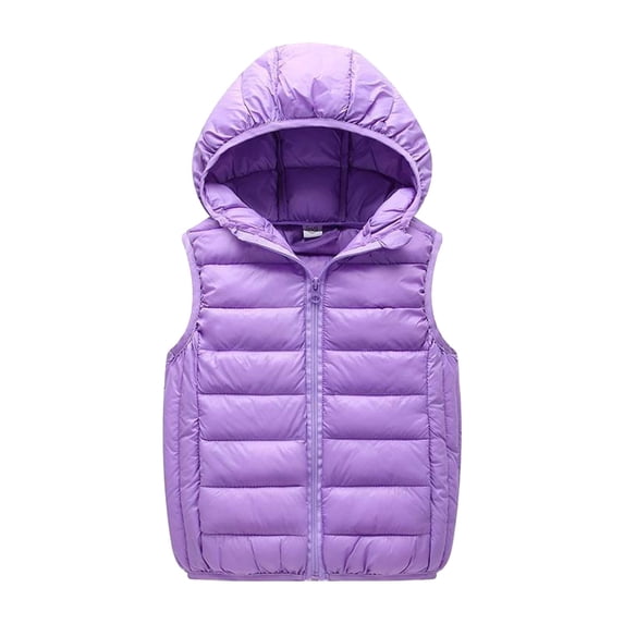 SUXIAN Kids Winter Coat Boys Girls Vest Hooded Sleeveless Warm Quilted Outerwear for Children Purple 7-8 Years