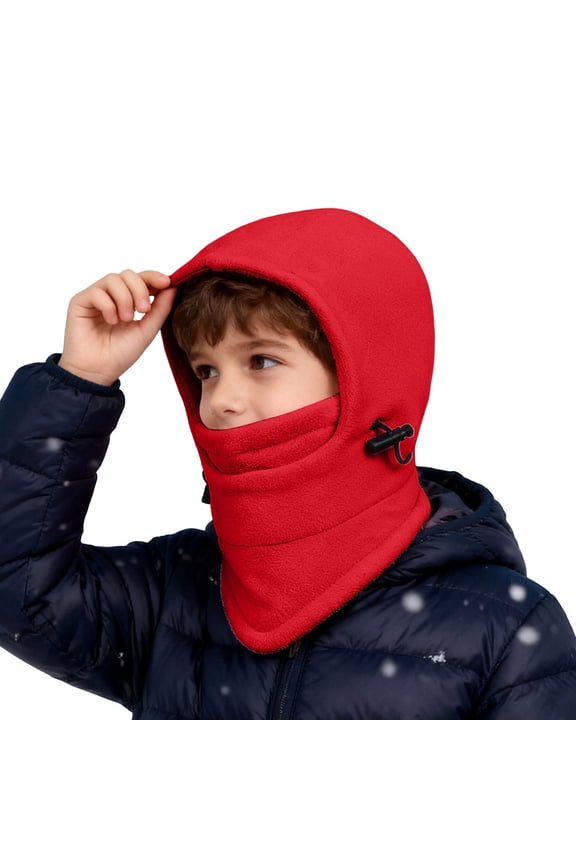 Kids Winter Face Windproof Cold Weather Lined Thermal Hood for Outdoor Sports Cycling Skiing Motorcycle Riding Full Head Cover Winter Hats for Boys Red 8-12 Years