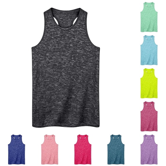 SUXIAN Kids Workout Tops Boys Racerback Sleeveless Tank Top Casual Undershirt Sportswear Daily Wear Going Out Tops For Kids Dark Gray 7-8 Years