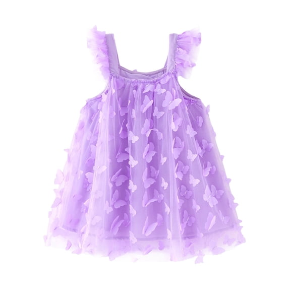 SUXIAN Little Girl Dresses Carnival Sleeveless 3D Mesh Tutu Party Summer Dresses for Girls Purple_001 5-6 Years