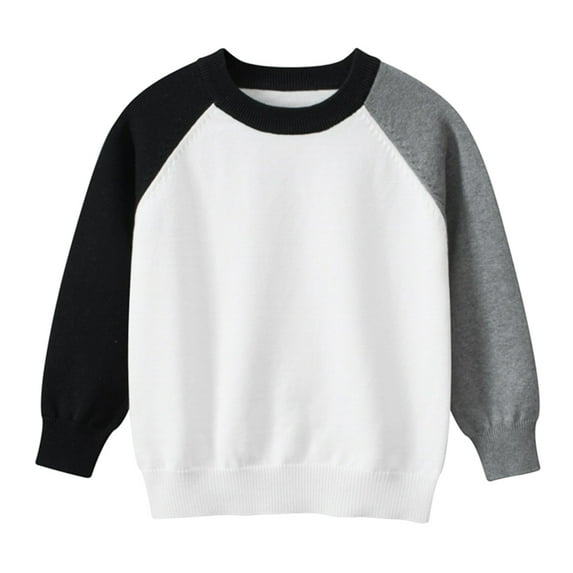 SUXIAN Autumn Winter Toddler Boys Girls Long Sleeve Patchwork Color Casual Knitwear Tops Hoodie Pullover for Kids Clothes White 1-2 Years