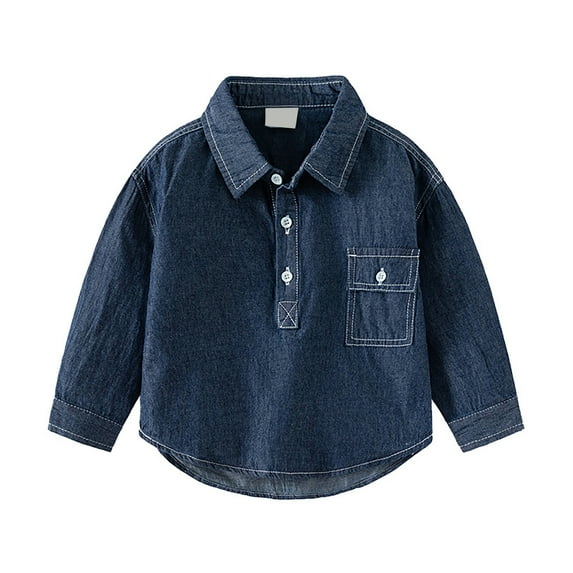 SUXIAN Toddler Baby Boys Girls Long Sleeve Solid Shirt Tops for Kids Fall Winter Casual Wear Dark Blue 2-3 Years