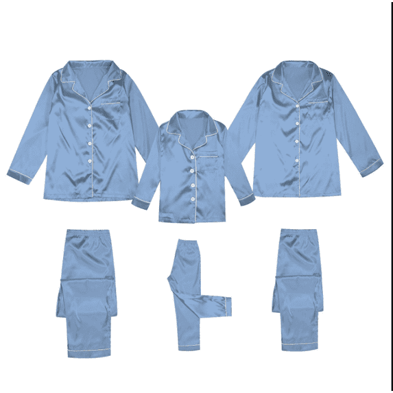 SUXIAN Matching Christmas Pajamas Family Kid Satin Silk Button Down Solid Two Piece Sleepwear Loungewear Long Sleeve Nightwear Pajamas Kids