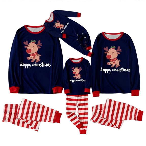 SUXIAN Matching Family Christmas Pajamas Adult Kids Casual Print Raglan Sleeve Loungewear Long Sleeve Soft Crewneck Comfy Pajama Holiday Baby Kids Pajamas