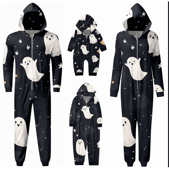 SUXIAN Matching Family Pajamas Halloween Zipper Romper Print Hoodie Long Sleeve Family Matching Outfit Toddler Pajamas