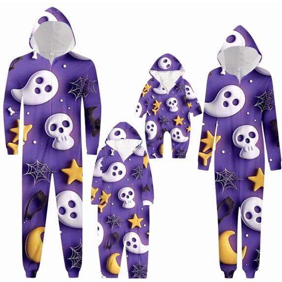 SUXIAN Matching Pajamas for Family Halloween Hooded Pajamas Set Long Sleeve Cozy Homewear Parents and Kids Cute Printed Outfit Pajamas Kids