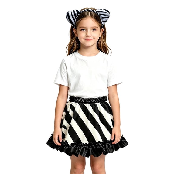 SUXIAN Mini Skirts For Girl Ruffled Polka Dot Mesh Tutu Skirt Headband Set For Baby Girls Skirt White 2-8 Years