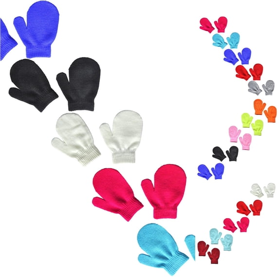 SUXIAN Mittens for Toddlers 5 Pairs Solid Color Knit Warm Winter Gloves for Boys and Girls Baby Care Kids Gloves I One Size