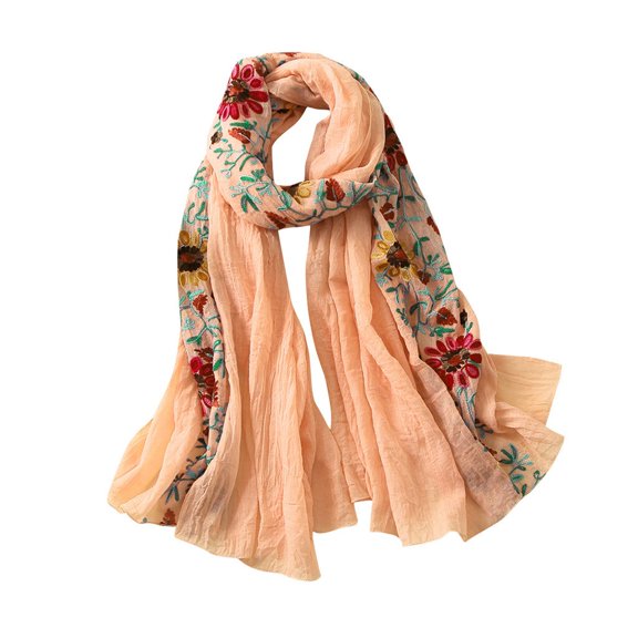 SUXIAN Scarf for Women Embroidery Pashmina Floral Bandana Shawl Orange One Size