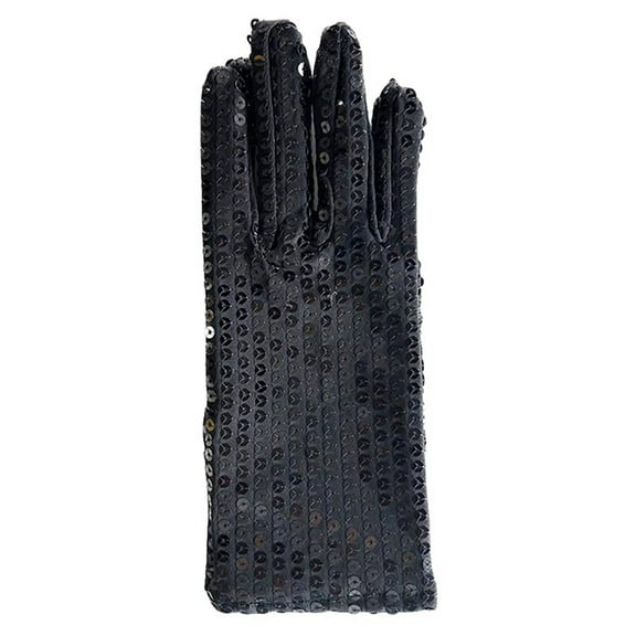 SUXIAN Sequin Glove Bling Performance Gloves for 80s or 90s Dress Up and Rave Party Black One Size