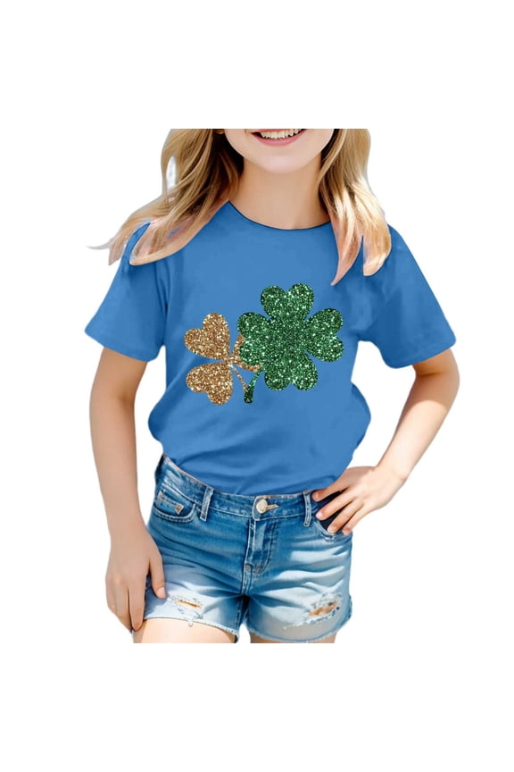 Shirts for Kids Girls Child Short Sleeve St Patricks Day Prints T Shirt Girls Fans Present Tops Blue 2-3 Years