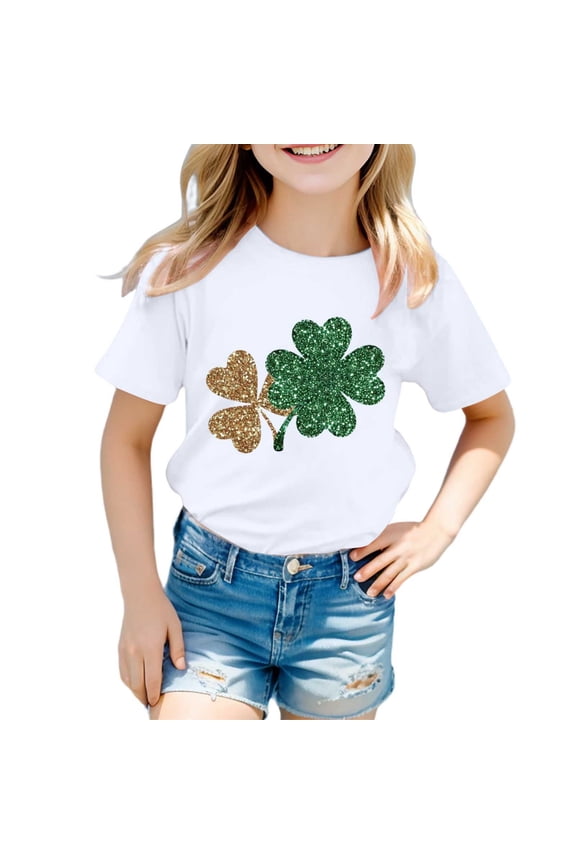 Shirts for Teen Kids Girls Child Short Sleeve St Patricks Day Prints T Shirt Girls Fans Present Tops White 4-5 Years