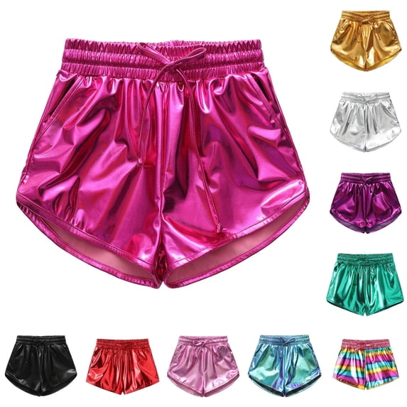 SUXIAN Shorts for Kids Summer Dance Practice Leather Three Quarter Pants Modern Comfortable Unisex Kids Shorts Hot Pink 150