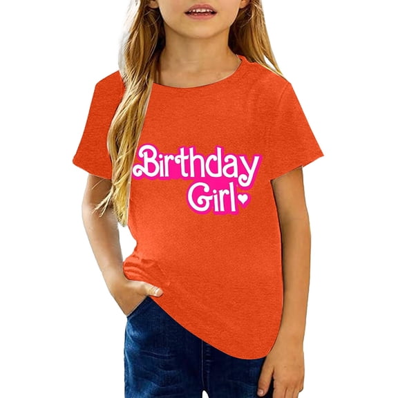 SUXIAN Stylish Girls Graphic Casual T Shirts Playful Printed for Everyday Comfortable Blended Shirts Youth Fashion Apparel for Kids 3 to 13 Years Orange 12-13 Years
