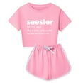 thumbnail image 1 of SUXIAN Summer Children Boys Girls Soft Short Sleeve Shirt Top Blouse Shorts Casual 2 Piece Outfit Sets Pink 130, 1 of 4
