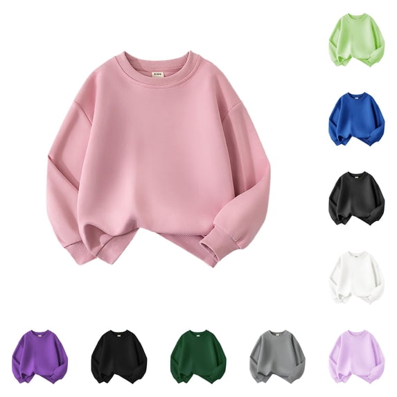 SUXIAN Sweatshirt Toddler Boy Solid Color Crew Neck Long Sleeve Pullover Sweatshirt Basic Casual Loose Coat Sweatshirt Kids Pink_002 10-11 Years