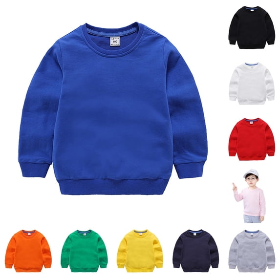 SUXIAN Sweatshirt Toddler Boy Solid Color Fashion Loose Long Sleeve Pullover Warm Casual Top Baby Sweatshirt Kids Blue 3-4 Years