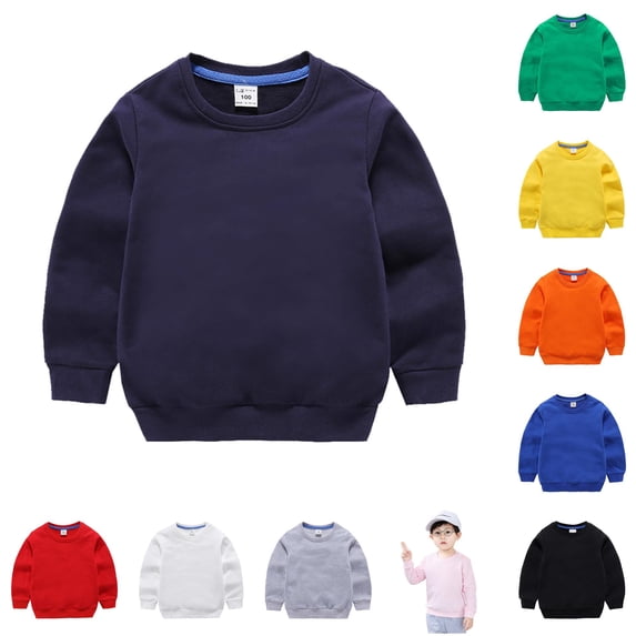 SUXIAN Sweatshirt Toddler Boy Solid Color Fashion Loose Long Sleeve Pullover Warm Casual Top Baby Sweatshirt Kids Dark Blue 4-5 Years
