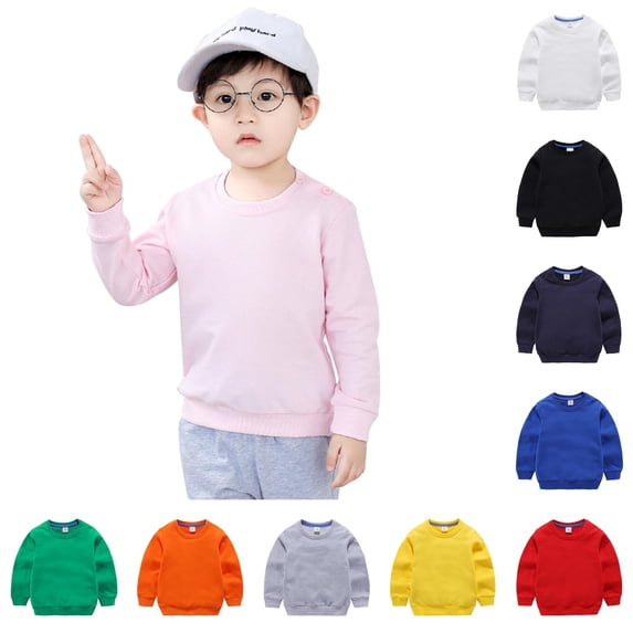 SUXIAN Sweatshirt Toddler Boy Solid Color Fashion Loose Long Sleeve Pullover Warm Casual Top Baby Sweatshirt Kids Pink 6-7 Years