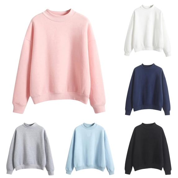 SUXIAN Sweatshirt For Women Solid Turtleneck O Neck Long Sleeve Plus Velvet Pullover Casual Womens Sweatshirts XL