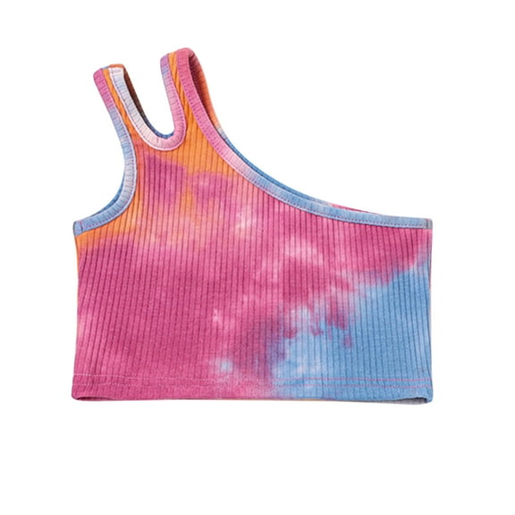 SUXIAN Tie Dye One Shoulder Dance Tank for Girls girl tops Racerback Crop Sports Top Red 2-3 Years