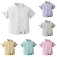thumbnail image 1 of SUXIAN Toddler Boy Blouses Solid Color Short Sleeve Stand Collar Button Front Cardigan Top Casual Boys Short Sleeve Blouses White 11-12 Years, 1 of 3
