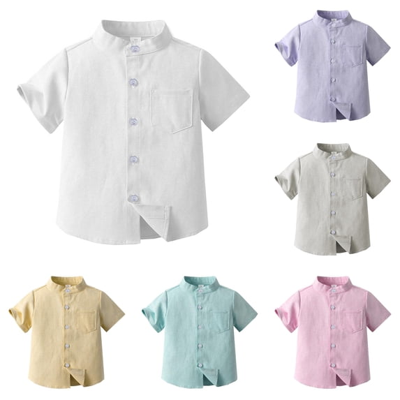 SUXIAN Toddler Boy Blouses Solid Color Short Sleeve Stand Collar Button Front Cardigan Top Casual Boys Short Sleeve Blouses White 11-12 Years