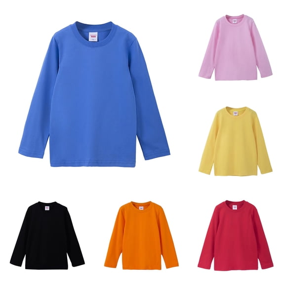 SUXIAN Toddler Boy Shirts Solid Long Sleeve Basic Round Neck Tee Casual Boys T Shirts Blue 8-9 Years