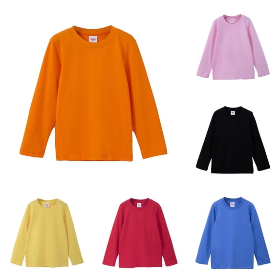 SUXIAN Toddler Boy Shirts Solid Long Sleeve Basic Round Neck Tee Casual Boys T Shirts Orange 18-24 Months