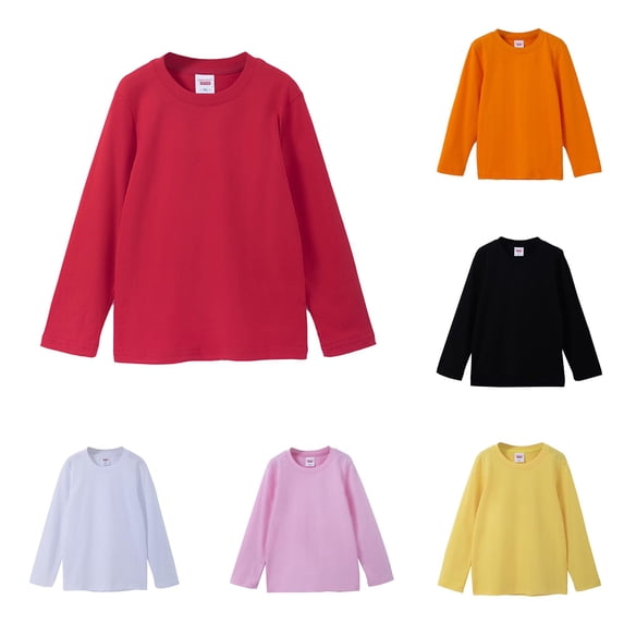 SUXIAN Toddler Boy Shirts Solid Long Sleeve Basic Round Neck Tee Casual Boys T Shirts Red 5-6 Years