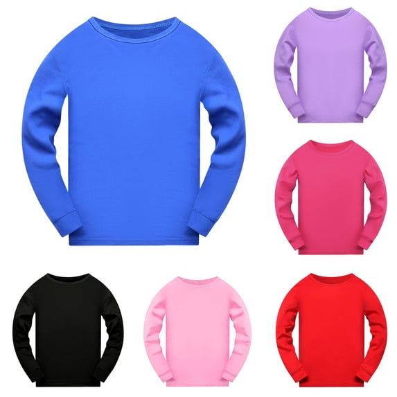 SUXIAN Toddler Boy Shirts Solid Print Long Sleeve Nightwear Sleep Tee Top Soft Comfortable Boys T Shirts Blue 3-4 Years