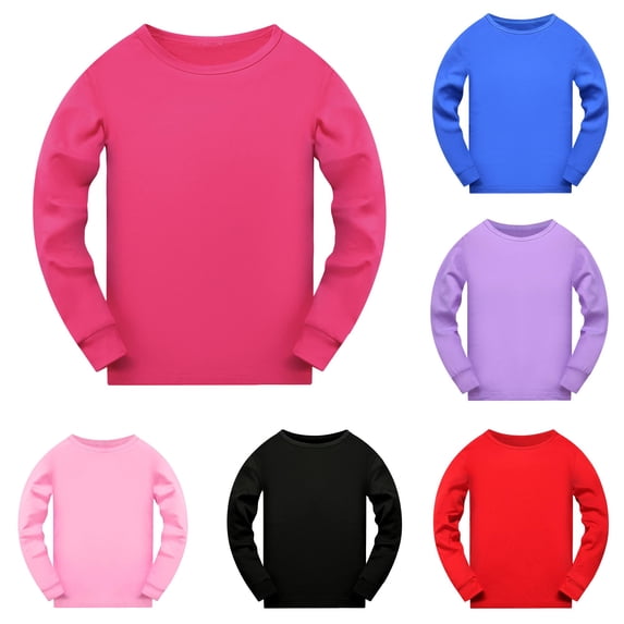 SUXIAN Toddler Boy Shirts Solid Print Long Sleeve Nightwear Sleep Tee Top Soft Comfortable Boys T Shirts Hot Pink 7-8 Years