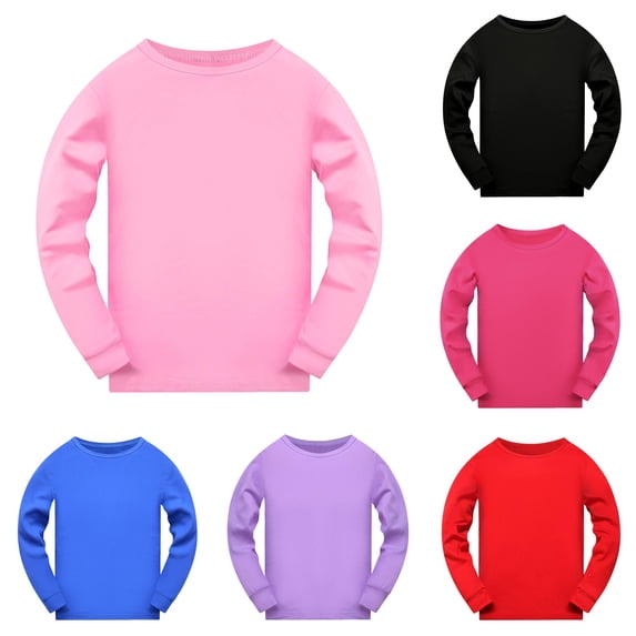 SUXIAN Toddler Boy Shirts Solid Print Long Sleeve Nightwear Sleep Tee Top Soft Comfortable Boys T Shirts Pink 5-6 Years