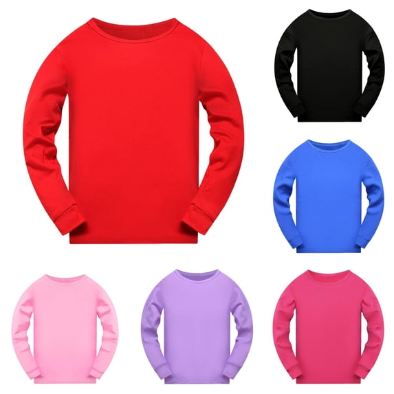 SUXIAN Toddler Boy Shirts Solid Print Long Sleeve Nightwear Sleep Tee Top Soft Comfortable Boys T Shirts Red 11-12 Years