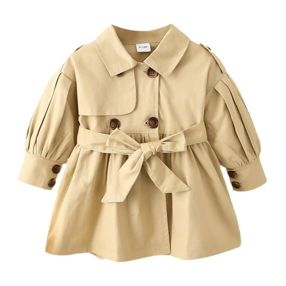 SUXIAN Toddler Coat Autumn Long Sleeve Lapel Solid Color Double Belt Windproof for Girls Casual Khaki 24M/12