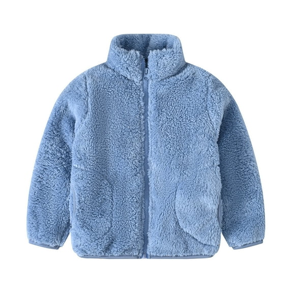 SUXIAN Toddler Coat Girls Boys Solid Wool Jacket Outerwear Zipper Warm Thick Winter with Pockets Blue 4-5 Years