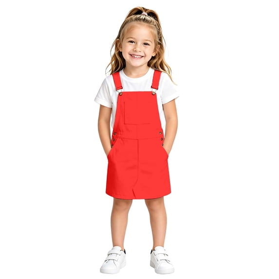 SUXIAN Toddler Dress Loose Fit Casual Long Sleeve Suspenders Everyday Playful Girls Summer Dress Red 10-11 Years