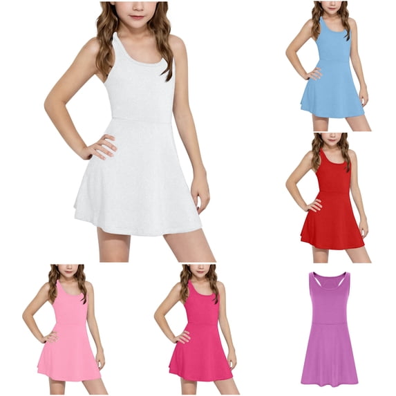 SUXIAN Toddler Dresses Summer Sleeveless Solid Color Slim Fit Tennis Casual Outdoor Play Comfortable Kids Dress for Girls White 6-7 Years