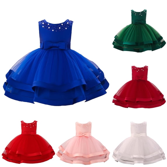 SUXIAN Toddler Girl Dress Baby Bowknot Pageant Party 1st Birthday Wedding Flower Girl Dresses for Wedding Blue 0-3 Months