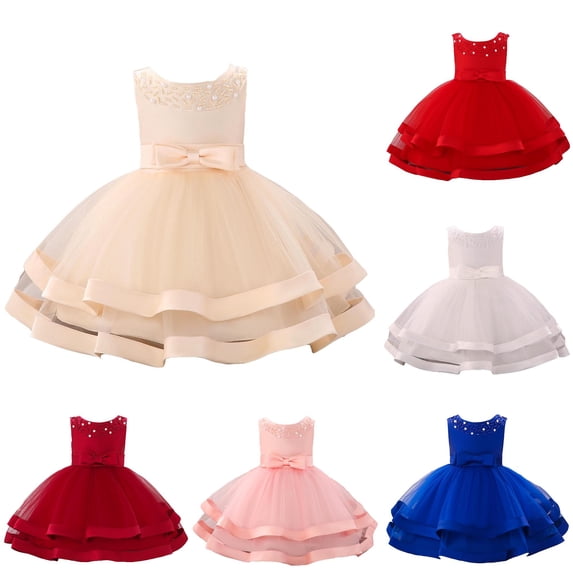 SUXIAN Toddler Girl Dress Baby Bowknot Pageant Party 1st Birthday Wedding Flower Girl Dresses for Wedding Rose Gold 12-18 Months