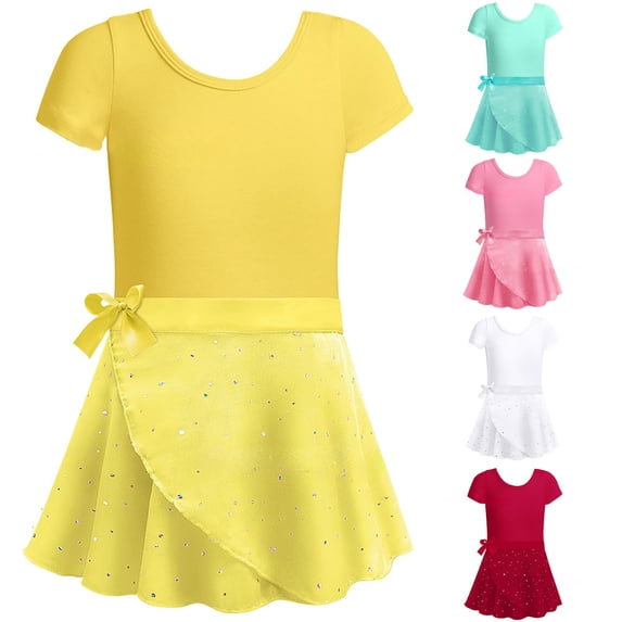 SUXIAN Toddler Girl Dress Heart Two Piece Ballet Tutu Leotard Short Sleeve Dance Practice Gymnastics Outfit Year Round Girls Summer Dresses Yellow_003 2-3 Years