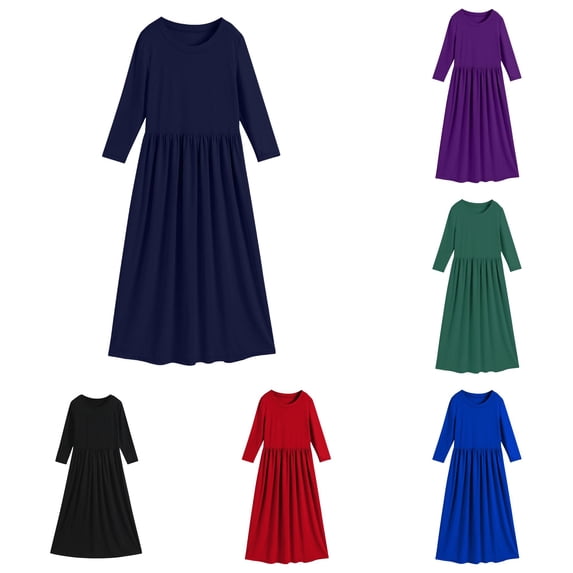 SUXIAN Toddler Girl Dresses Long Sleeve Round Neck Solid Loose Casual Dress Kids Summer Dresses for Girls Navy 3-4 Years