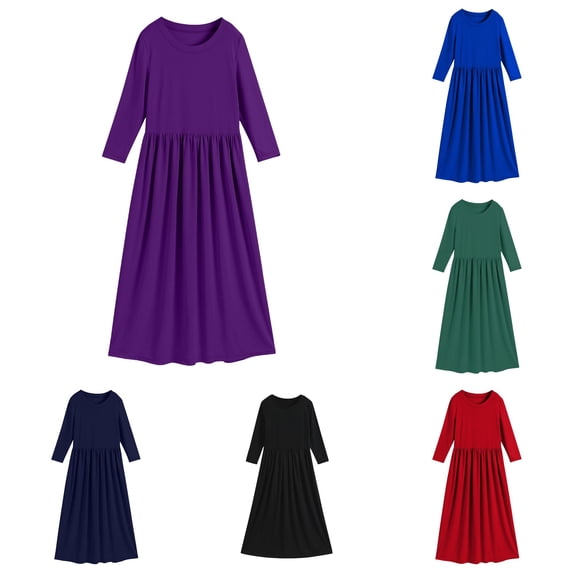 SUXIAN Toddler Girl Dresses Long Sleeve Round Neck Solid Loose Casual Dress Kids Summer Dresses for Girls Purple 3-4 Years