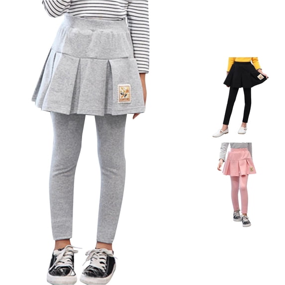 SUXIAN Toddler Girl School Skirts Two-Piece Pleated Leggings Attached Skirt Ruffle Spring Fall Girls uniform Skirts Grey 3-4 Years