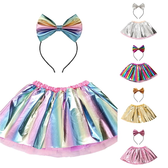 SUXIAN Toddler Girl Skirts Carnival Gold Foil Tutu With Hairband Set Dance Party For Kids Girls Skirt Blue 9-11 Years